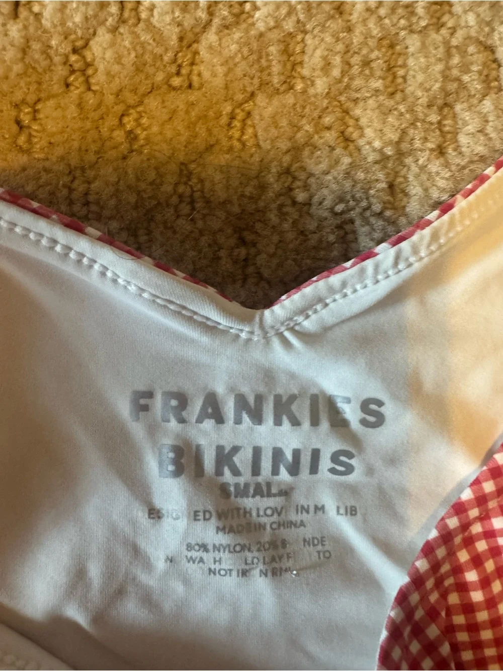 Frankie's Bikinis Red Gingham Triangle Bralette & Brief Set